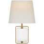 Henri Framed Jewel Sconce in Crystal and Hand-Rubbed Antique Brass with Linen Shade