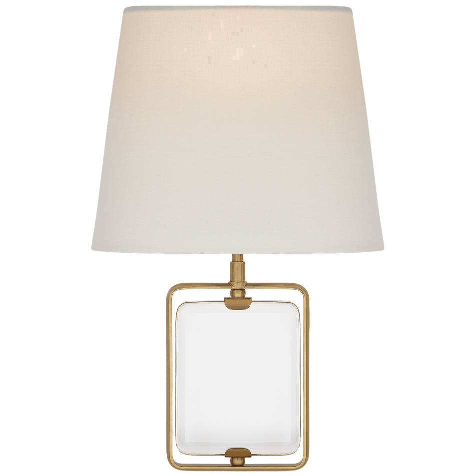 Henri Framed Jewel Sconce in Crystal and Hand-Rubbed Antique Brass with Linen Shade