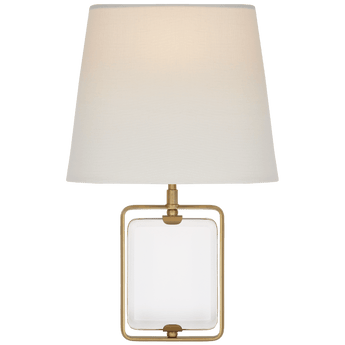 Henri Framed Jewel Sconce in Crystal and Hand-Rubbed Antique Brass with Linen Shade