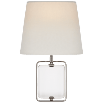 Henri Framed Jewel Sconce in Crystal and Polished Nickel with Linen Shade