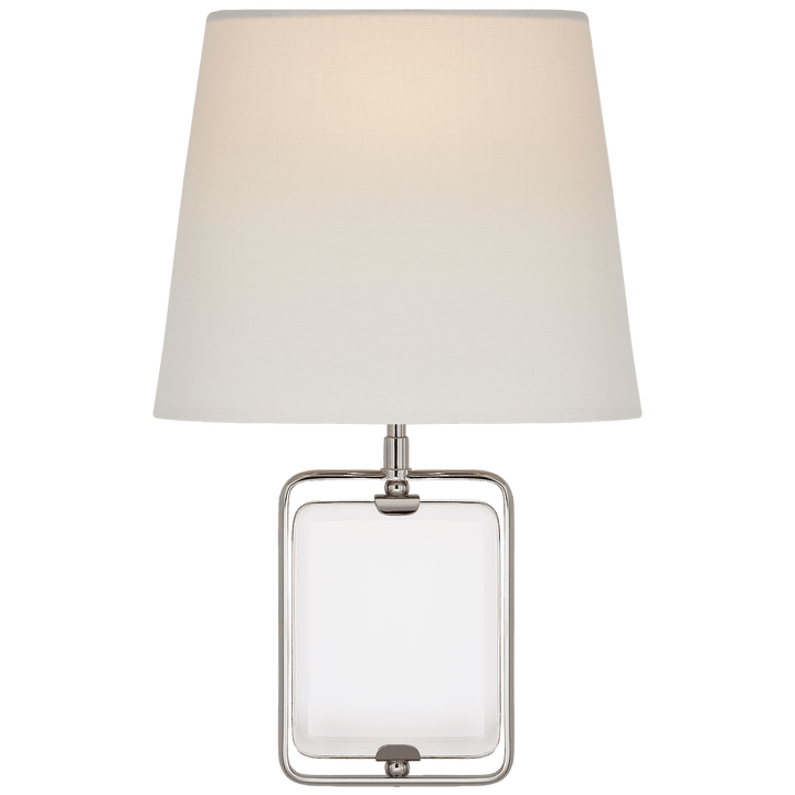 Henri Framed Jewel Sconce in Crystal and Polished Nickel with Linen Shade