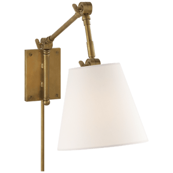 Graves Pivoting Sconce in Hand-Rubbed Antique Brass with Linen Shade