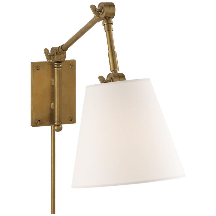 Graves Pivoting Sconce in Hand-Rubbed Antique Brass with Linen Shade