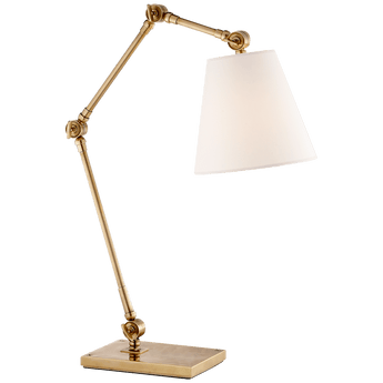 Graves Task Lamp in Hand-Rubbed Antique Brass with Linen Shade