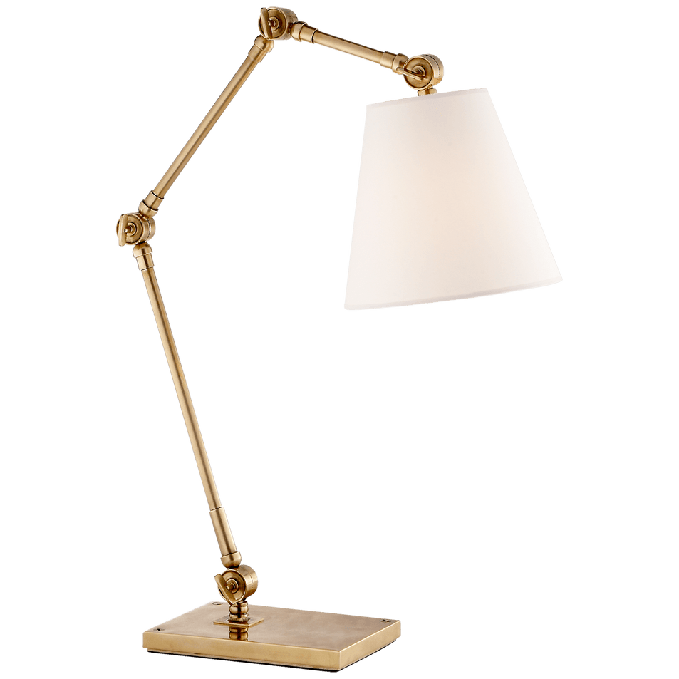 Graves Task Lamp in Hand-Rubbed Antique Brass with Linen Shade