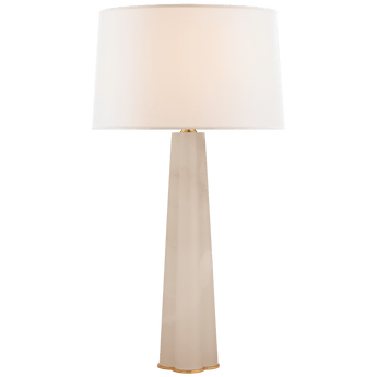 Adeline Large Quatrefoil Table Lamp in Alabaster with Linen Shade