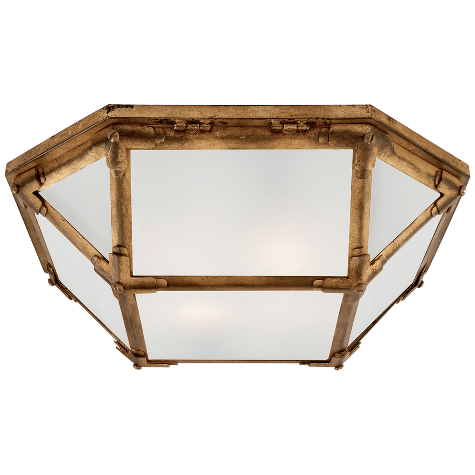 Morris Flush Mount in Gilded Iron with Frosted Glass