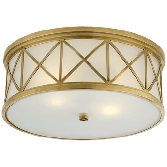 Montpelier Large Flush Mount in Hand-Rubbed Antique Brass with Frosted Glass