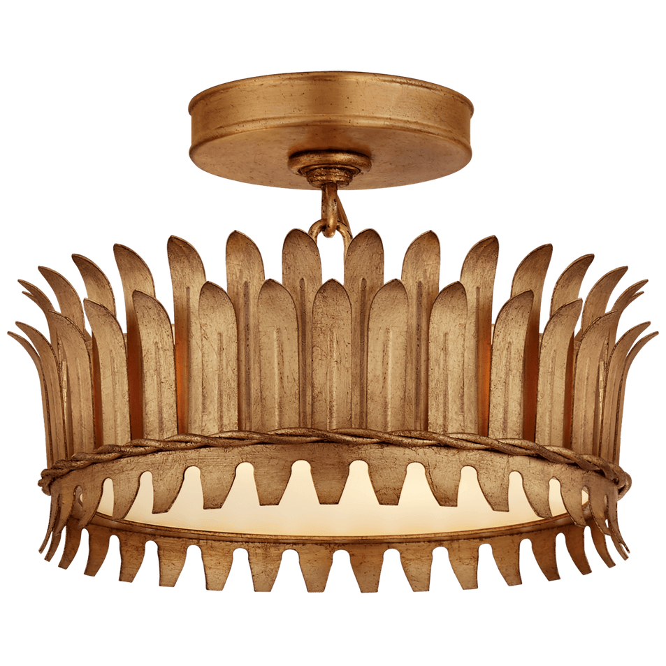 Leslie 12" Semi-Flush in Gilded Iron with Frosted Glass