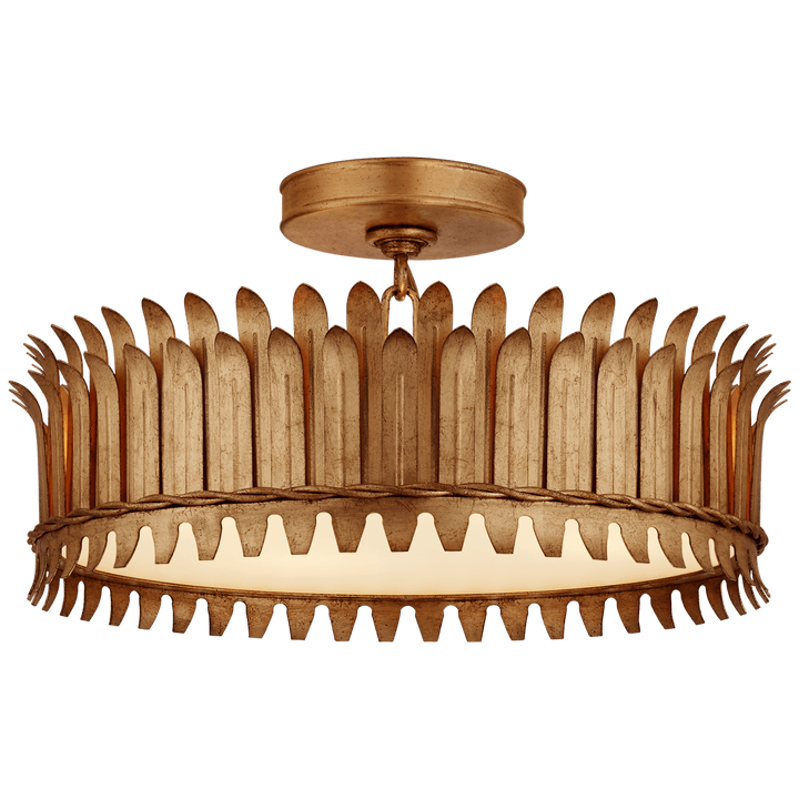 Leslie 16" Semi-Flush in Gilded Iron with Frosted Glass