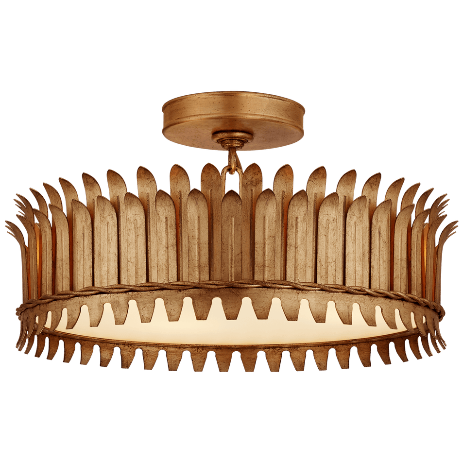 Leslie 16" Semi-Flush in Gilded Iron with Frosted Glass