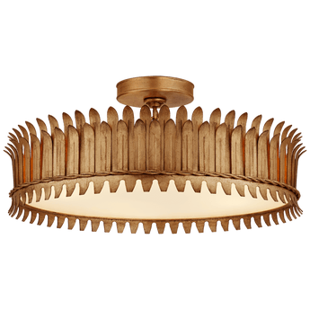 Leslie 21" Semi-Flush in Gilded Iron with Frosted Glass