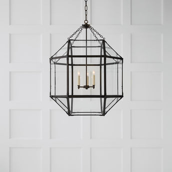 Morris Large Lantern in Antique Zinc with Clear Glass