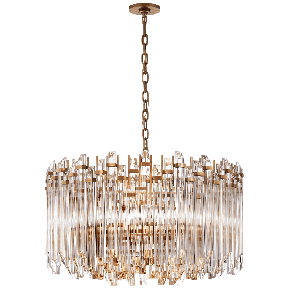 Adele Large Wide Drum Chandelier in Hand-Rubbed Antique Brass with Clear Acrylic