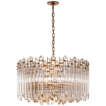 Adele Large Wide Drum Chandelier in Hand-Rubbed Antique Brass with Clear Acrylic