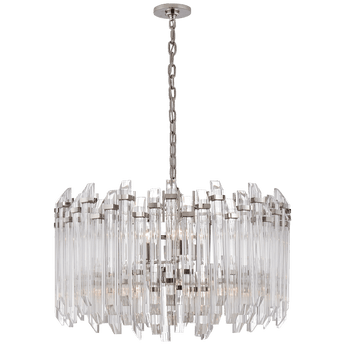 Adele Large Wide Drum Chandelier in Polished Nickel with Clear Acrylic