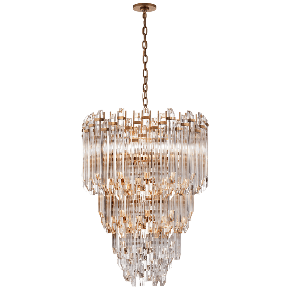 Adele Three-Tier Waterfall Chandelier in Hand-Rubbed Antique Brass with Clear Acrylic