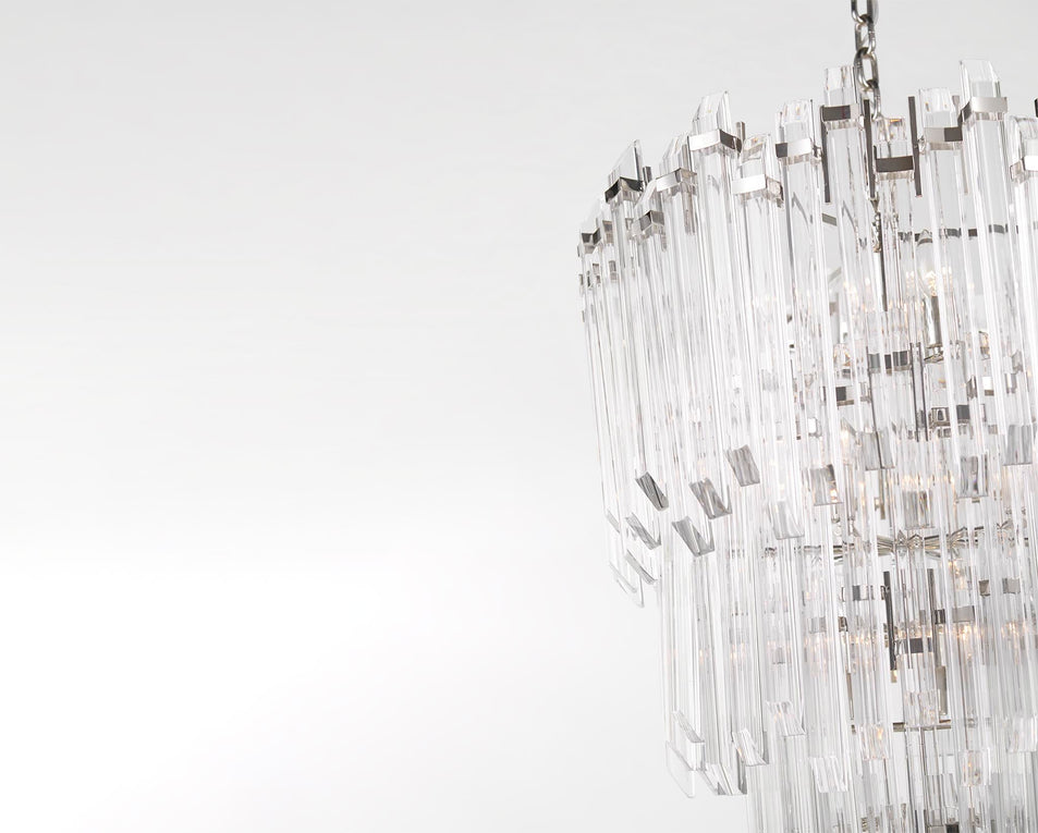 Adele Three-Tier Waterfall Chandelier in Polished Nickel with Clear Acrylic