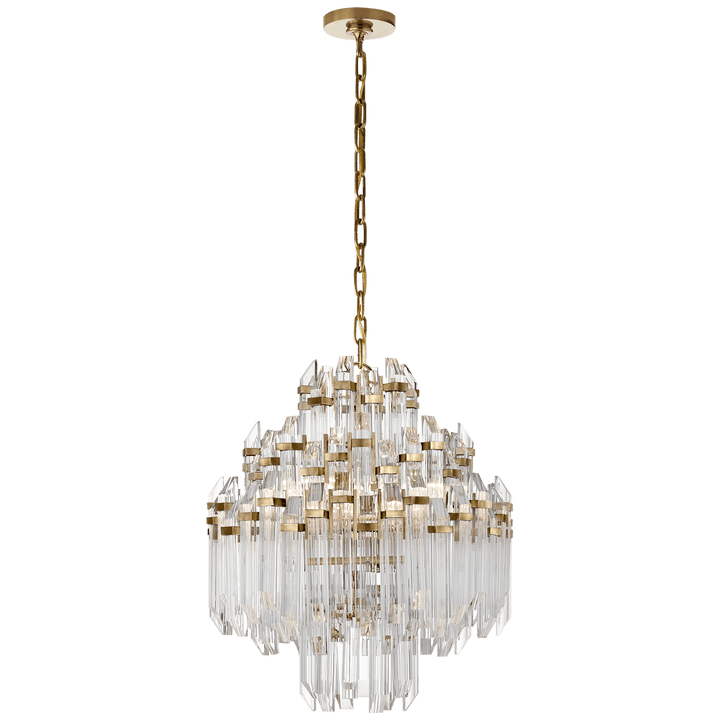 Adele Four Tier Waterfall Chandelier in Hand-Rubbed Antique Brass with Clear Acrylic