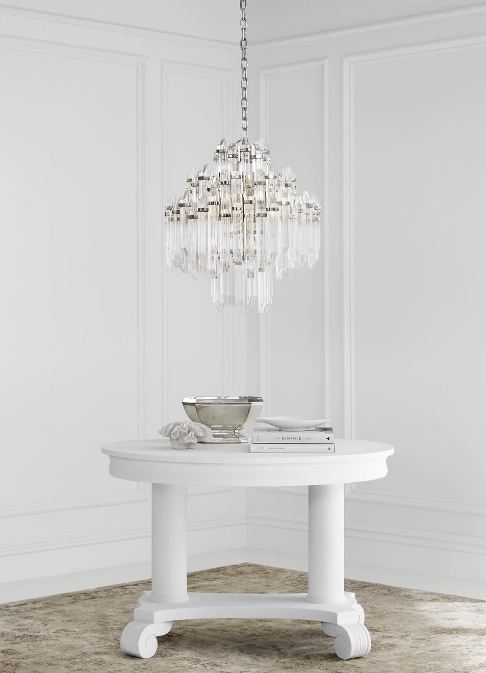 Adele Four Tier Waterfall Chandelier, a premium Chandelier light by Visual Comfort. Close - up image of its design.