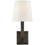 Square Tube Single Sconce in Bronze with Linen Shade