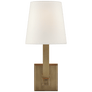 Square Tube Single Sconce in Hand-Rubbed Antique Brass with Linen Shade