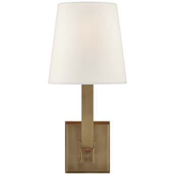 Square Tube Single Sconce in Hand-Rubbed Antique Brass with Linen Shade