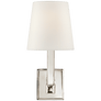 Square Tube Single Sconce in Polished Nickel with Linen Shade