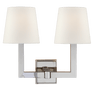 Square Tube Double Sconce in Polished Nickel with Linen Shades