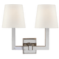 Square Tube Double Sconce in Polished Nickel with Linen Shades