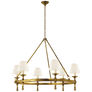 Classic Ring Chandelier in Hand-Rubbed Antique Brass with Linen Shades