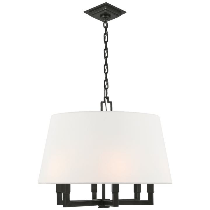 Square Tube Hanging Shade in Bronze with Linen Shade