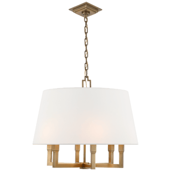 Square Tube Hanging Shade in Hand-Rubbed Antique Brass with Linen Shade