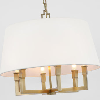 Square Tube Hanging Shade in Hand-Rubbed Antique Brass with Linen Shade