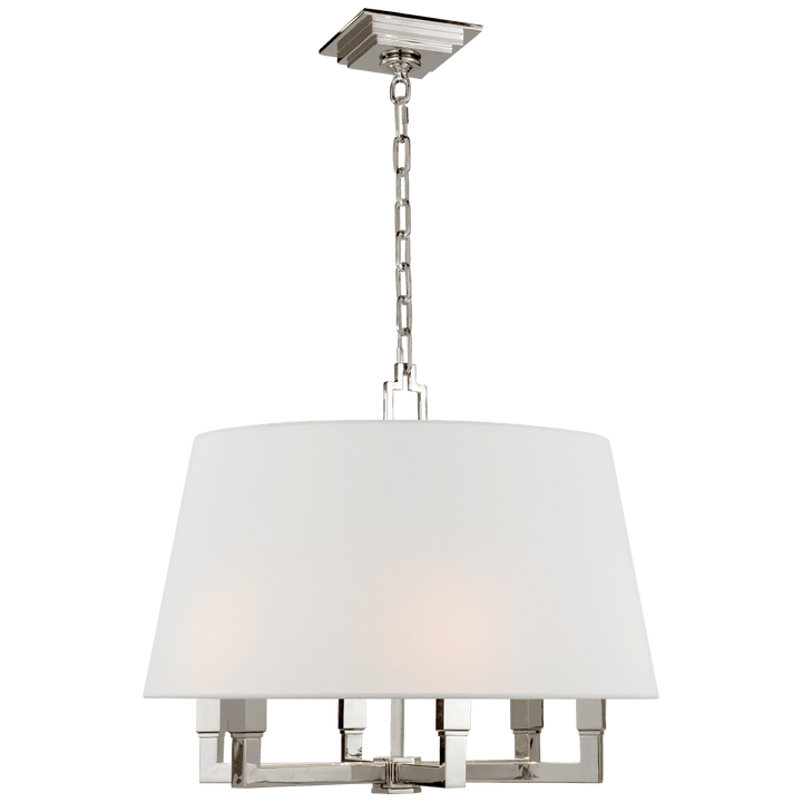 Square Tube Hanging Shade in Polished Nickel with Linen Shade