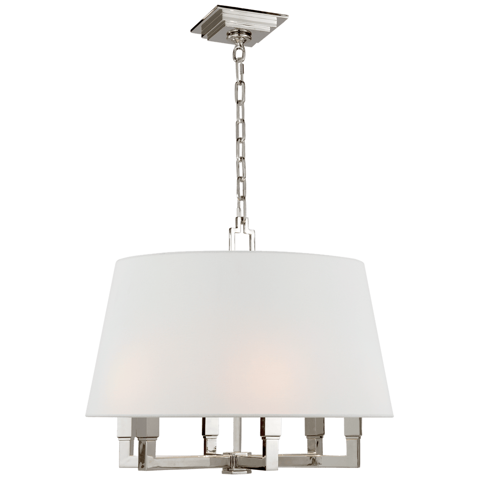 Square Tube Hanging Shade in Polished Nickel with Linen Shade