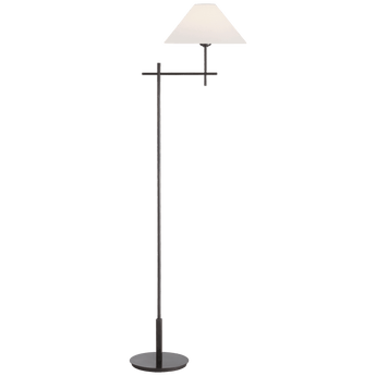 Hackney Bridge Arm Floor Lamp in Bronze with Linen Shade