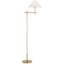 Hackney Bridge Arm Floor Lamp in Hand-Rubbed Antique Brass with Linen Shade