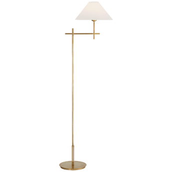 Hackney Bridge Arm Floor Lamp in Hand-Rubbed Antique Brass with Linen Shade