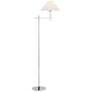 Hackney Bridge Arm Floor Lamp in Polished Nickel with Linen Shade