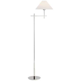 Hackney Bridge Arm Floor Lamp in Polished Nickel with Linen Shade