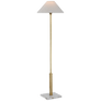 Asher Floor Lamp in Hand-Rubbed Antique Brass and Crystal with Linen Shade