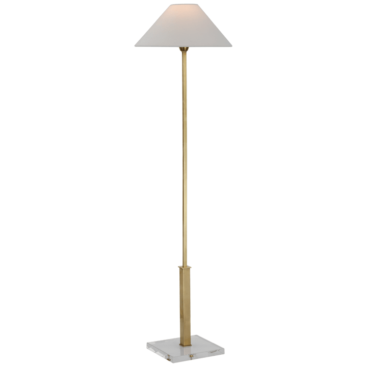 Asher Floor Lamp in Hand-Rubbed Antique Brass and Crystal with Linen Shade