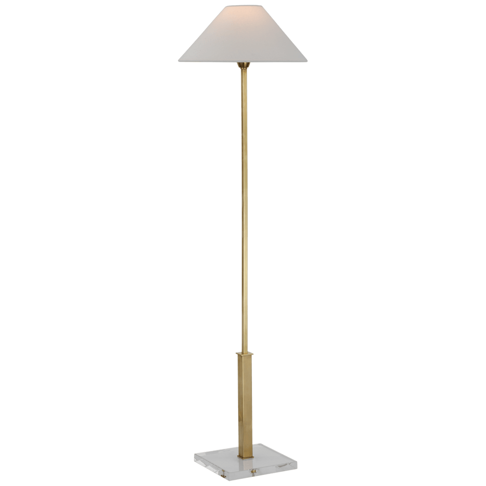 Asher Floor Lamp in Hand-Rubbed Antique Brass and Crystal with Linen Shade