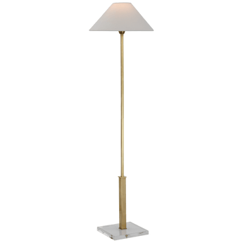 Asher Floor Lamp in Hand-Rubbed Antique Brass and Crystal with Linen Shade