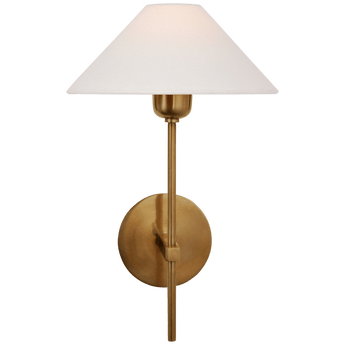 Hackney Single Sconce in Hand-Rubbed Antique Brass with Linen Shade