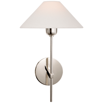 Hackney Single Sconce in Polished Nickel with Linen Shade