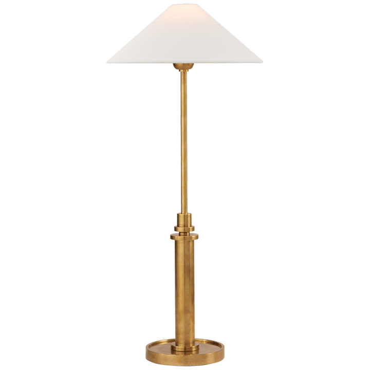 Hargett Buffet Lamp in Hand-Rubbed Antique Brass with Linen Shade
