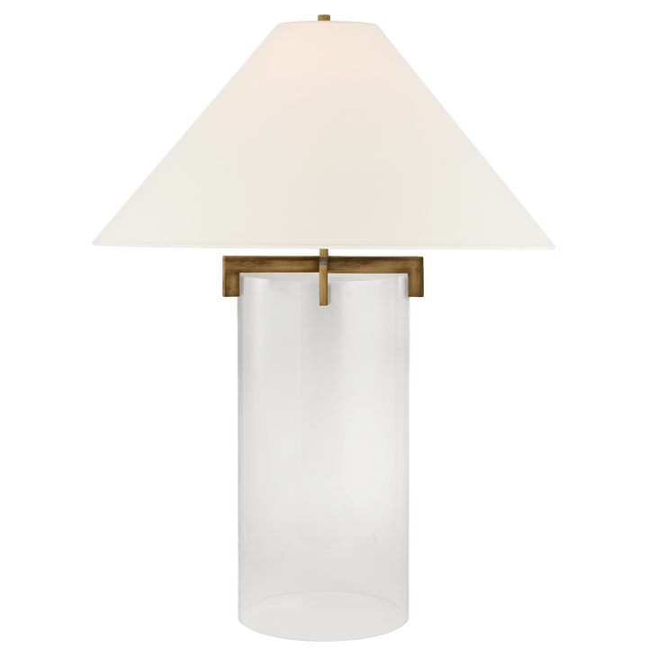 Brooks Table Lamp in Crystal and Gilded Iron with Linen Shade