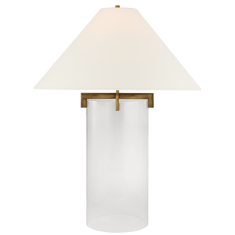Brooks Table Lamp in Crystal and Gilded Iron with Linen Shade